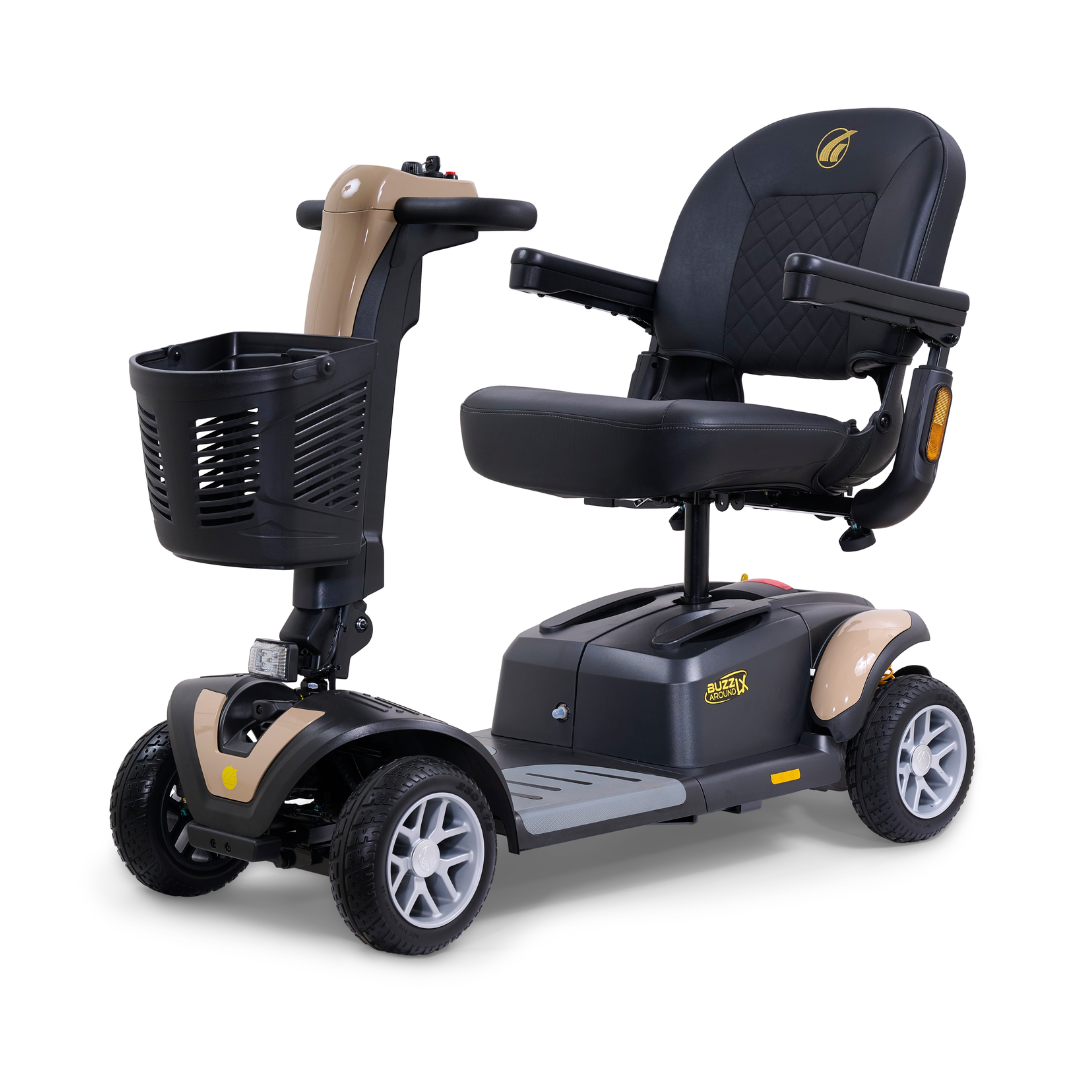 Golden Tech Buzzaround LX Extreme Luxury Full Size Travel Mobility Scooter - 4 Wheel - Tan front left
